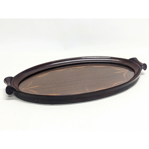 184 - A vintage inlaid tray. 64x34cm