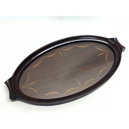 184 - A vintage inlaid tray. 64x34cm