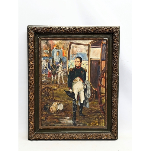 166 - A signed vintage oil painting of Napoleon in an ornate Victorian frame. 56.5x71.5cm with frame.