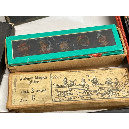 102 - A collection of early 20th century camera lantern plates and The Standard Magic Lantern in box.