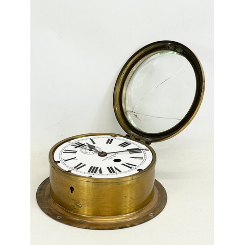 176 - A John Morton & Co, Glasgow brass ships clock. Late 19th/early 20th century. 20.5x9.5cm