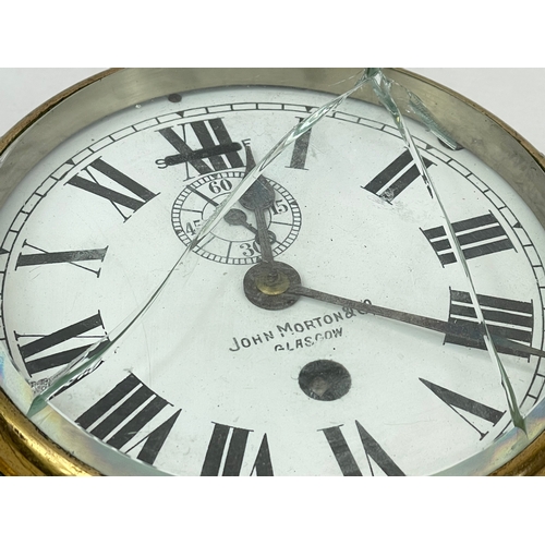 176 - A John Morton & Co, Glasgow brass ships clock. Late 19th/early 20th century. 20.5x9.5cm