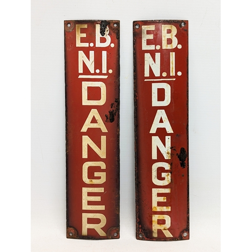 181 - 2 vintage enamel signs. E.B.N.I Danger. 7.5x30.5cm