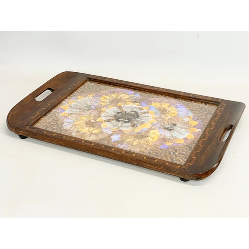 260S - A vintage inlaid Brazilian rosewood butterfly tray. 53x34x5cm