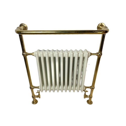 290C - Ornate brass framed radiator towel rail. 79x23.5x95.5cm