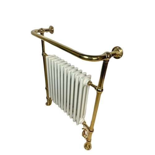 290C - Ornate brass framed radiator towel rail. 79x23.5x95.5cm