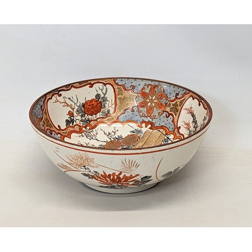 483 - A late 19th century Japanese Kutani pottery bowl. 21.5x8.5cm