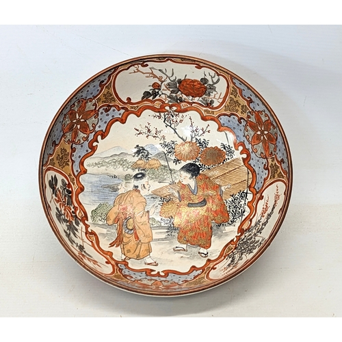 483 - A late 19th century Japanese Kutani pottery bowl. 21.5x8.5cm