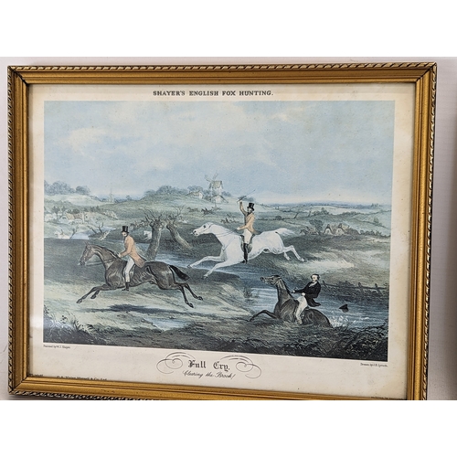 281Q - A set of 4 vintage Georgian style prints of W. J. Shayer's English Fox Hunting. 26.5x21cm