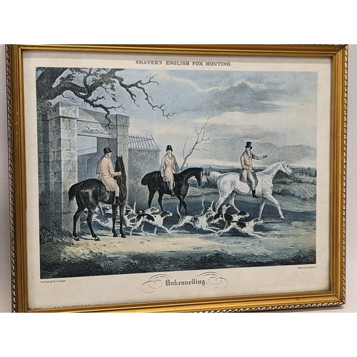 281Q - A set of 4 vintage Georgian style prints of W. J. Shayer's English Fox Hunting. 26.5x21cm