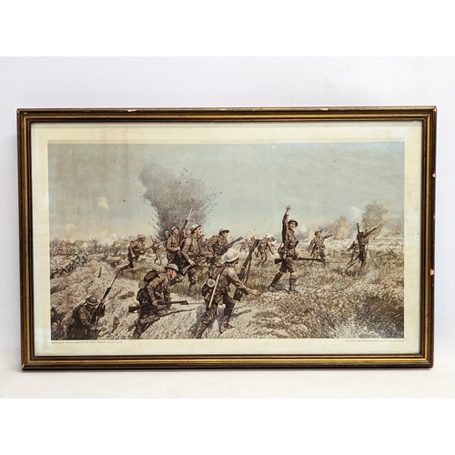 756 - A print depicting The Battle of the Somme attack by the Ulster Division 1st July 1916. Published by ... 