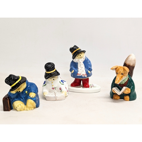 760 - 4 Coalport pottery figures, including a set of 3 Paddington Bears, and a Basil Brush figure. Tallest... 