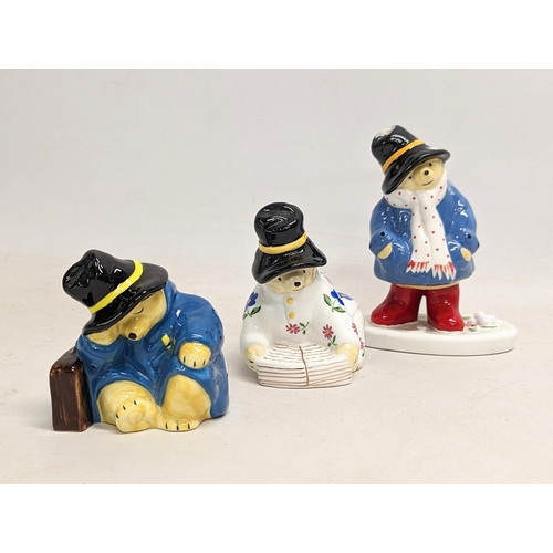 760 - 4 Coalport pottery figures, including a set of 3 Paddington Bears, and a Basil Brush figure. Tallest... 