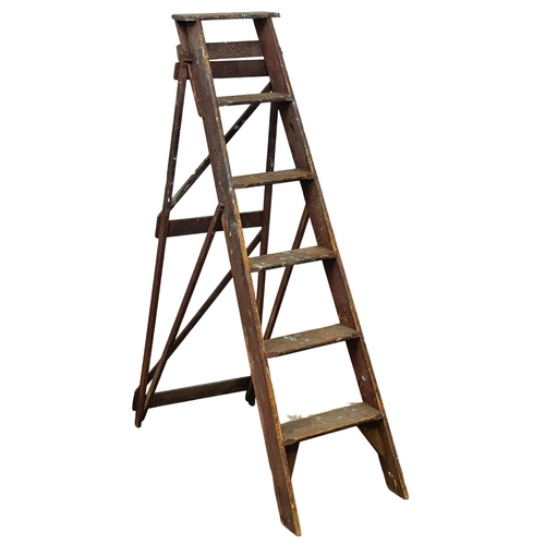 A 1930’s Lattice Step Ladder By Woodware. 175cm Folded.