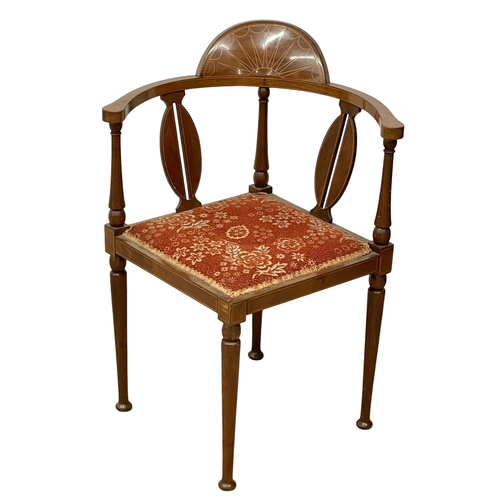 122H - An Edwardian inlaid mahogany corner chair.