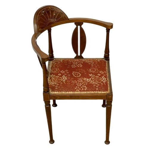 122H - An Edwardian inlaid mahogany corner chair.