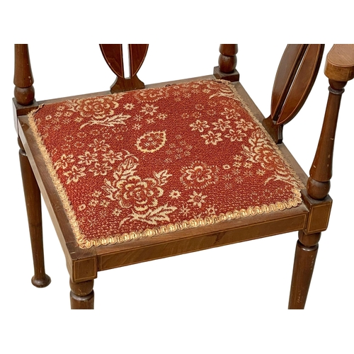 122H - An Edwardian inlaid mahogany corner chair.