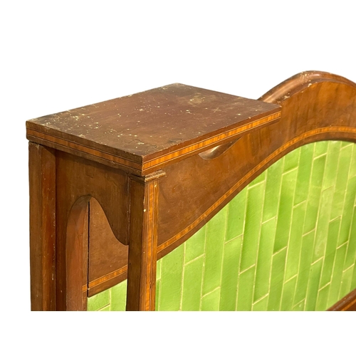 270D - An Edwardian inlaid mahogany marble top washstand with tiled gallery. 125x48x144cm