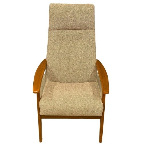 270K - A vintage high back beech framed armchair.