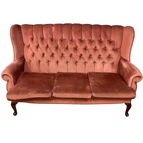 281L - A deep button wingback 3 seater sofa. 175cm