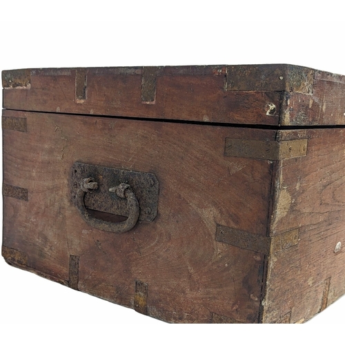 58 - A late 19th / early 20th century teak trunk Cunard White Star Label, inscribed F. Bell (Francis Bell... 