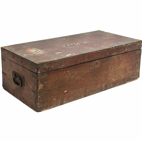 58 - A late 19th / early 20th century teak trunk Cunard White Star Label, inscribed F. Bell (Francis Bell... 