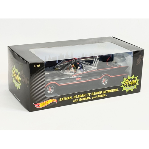 3 - A Hot Wheels Batman Classic TV Series Batmobile with Batman and Robin, in box. 1:18. Box measures 34... 