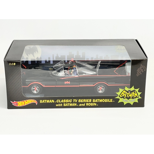 3 - A Hot Wheels Batman Classic TV Series Batmobile with Batman and Robin, in box. 1:18. Box measures 34... 