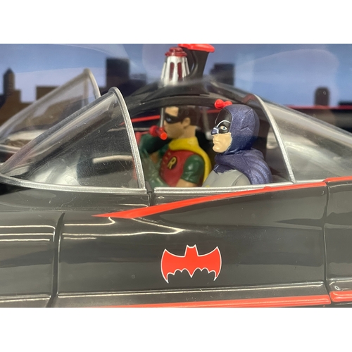 3 - A Hot Wheels Batman Classic TV Series Batmobile with Batman and Robin, in box. 1:18. Box measures 34... 