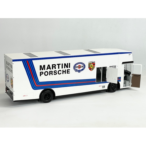 4 - A very large Mercedes Martini Porsche Race Transporter with box. 61x14x20cm