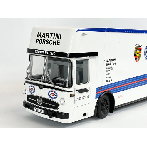 4 - A very large Mercedes Martini Porsche Race Transporter with box. 61x14x20cm