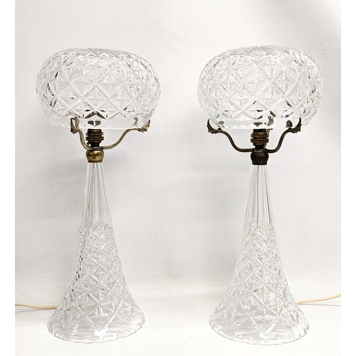 402 - A pair of tall vintage crystal lamps. 49cm