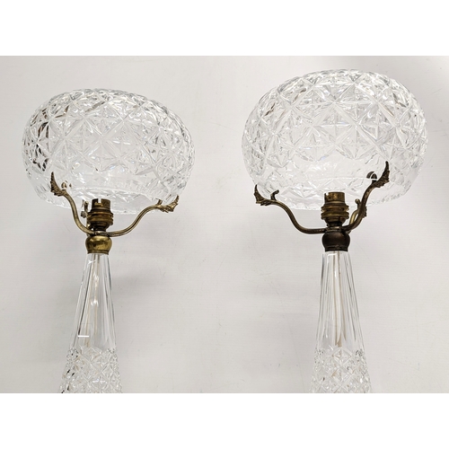 402 - A pair of tall vintage crystal lamps. 49cm