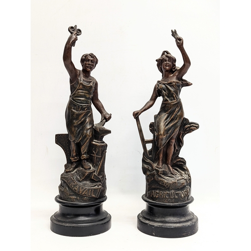 403 - A pair of late 19th century spelter figures on wooden based. 40.5cm