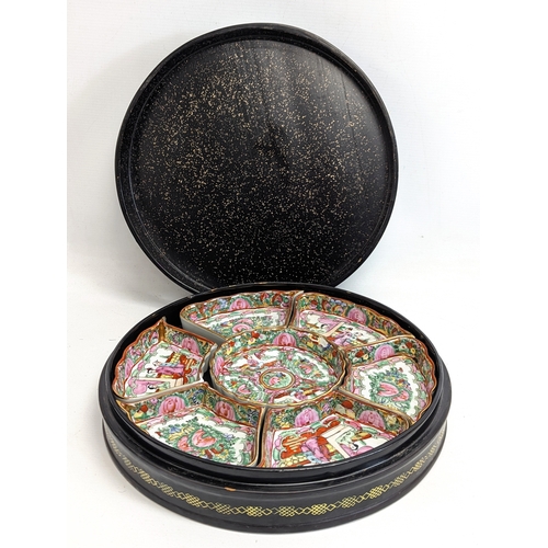 406 - A vintage Chinese pottery serving turntable. Stamped Fabricado Em Macau. 30cm without box.