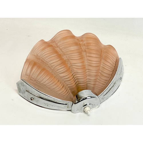 138 - A 1930’s Art Deco frosted glass shell ceiling light with matching wall sconce. Ceiling light measure... 