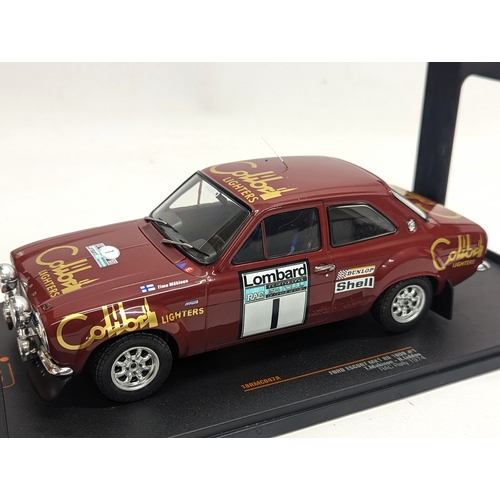 77 - An IXO Model of Ford Escort MK1 RS 1600 #1, T. Makinen - H. Liddon RAC Rally 1974. 30.5cm