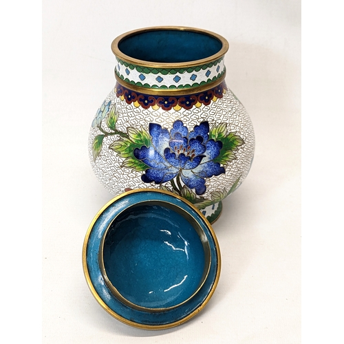 426 - A 19th century Cloisonné jar with lid. 20cm