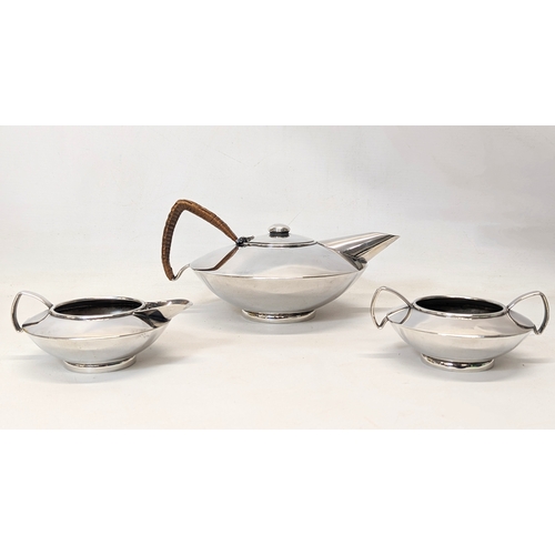 430 - A 3 piece Art Deco silver plated tea service stamped Plato. Teapoy measures 23x11.5cm