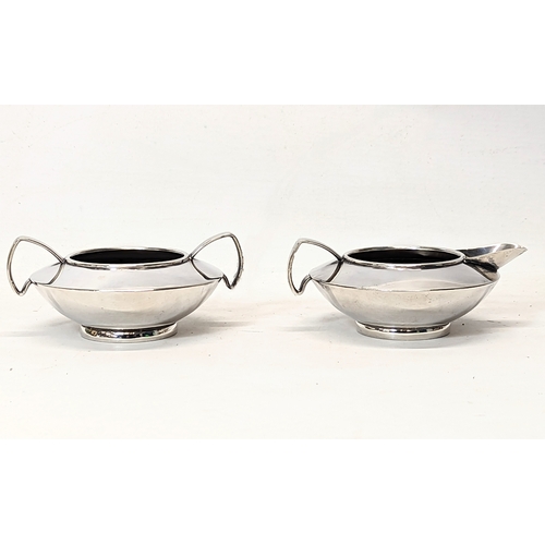 430 - A 3 piece Art Deco silver plated tea service stamped Plato. Teapoy measures 23x11.5cm