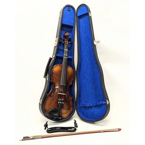 218 - A vintage violin with bow and a Wolf Forte-Primo by Willy Wolf.