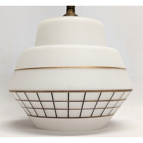 232 - A1960s Mid Century teak and brass ceiling light with glass shade. 40cm