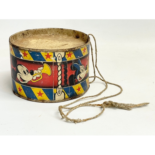 89 - A 1930’a Happynak Toy Drum 604 Walt Disney Mickey Mouse. 16x10cm