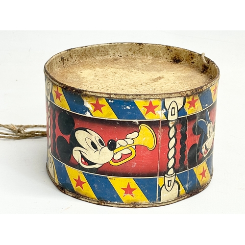 89 - A 1930’a Happynak Toy Drum 604 Walt Disney Mickey Mouse. 16x10cm