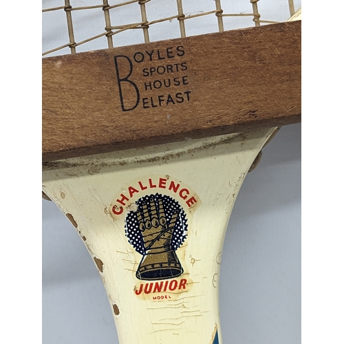 336 - A vintage Slazenger racket, stamped The Athletic Stores Ltd, Belfast. Boyles Sports House Belfast. 6... 