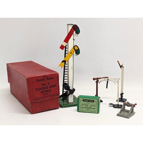 130 - A quantity of vintage railway items, including a Hornby 'No. 2 Double Arm Signal,