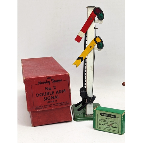 130 - A quantity of vintage railway items, including a Hornby 'No. 2 Double Arm Signal,