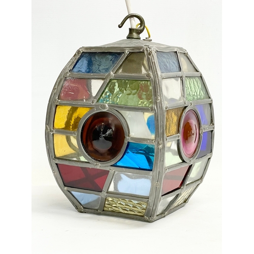 267 - A vintage stain glass ceiling light. 17x16x26cm