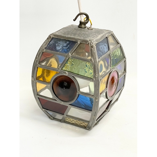 267 - A vintage stain glass ceiling light. 17x16x26cm