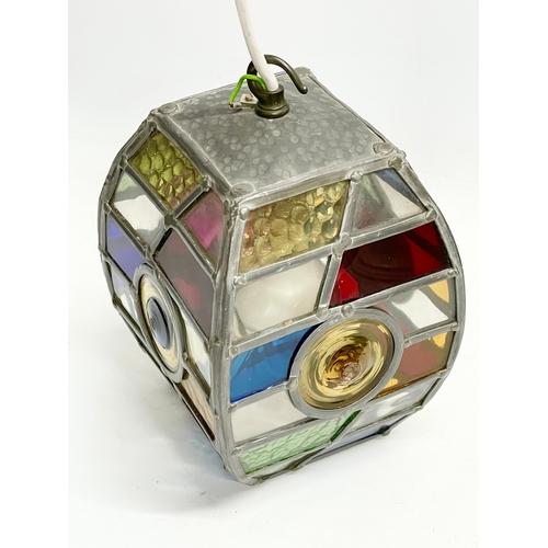 267 - A vintage stain glass ceiling light. 17x16x26cm